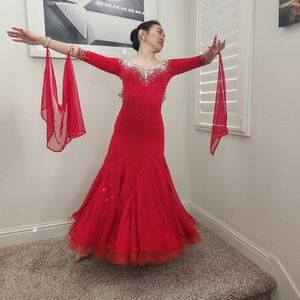Red Standard Ballroom Dance Competition Gown Dress